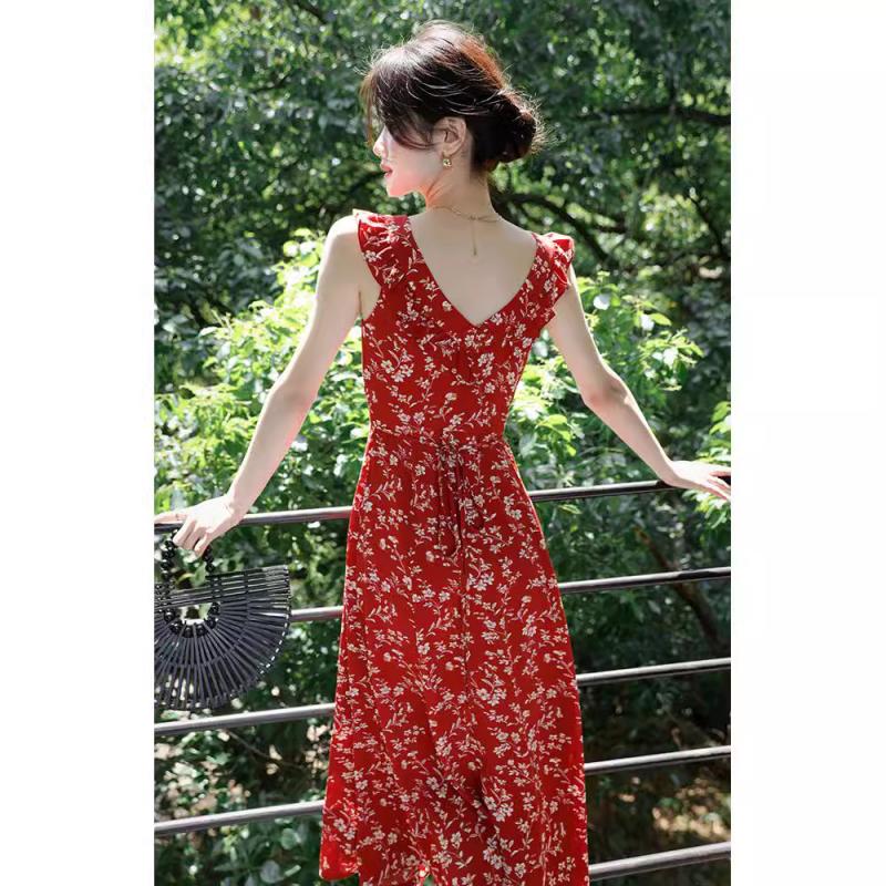 Dresses | Orange Sleeveless Floral Print Midi Dress  –  Womens Clothing Dresses