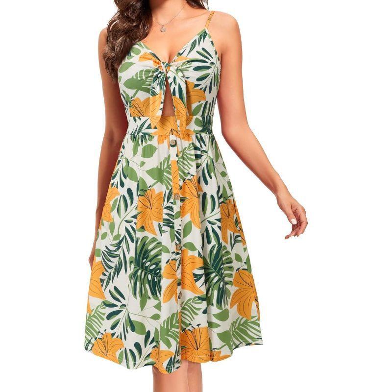 Dresses | Orange Tropical Print Fit And Flare Skater Dress  –  Womens Clothing Dresses