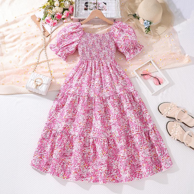 Dresses | Pink Abstract Print Tiered Smock Dress  –  Womens Clothing Dresses