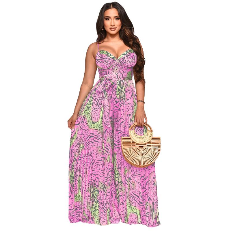 Dresses | Pink Abstract Tie Front Tiered Maxi Dress  –  Womens Clothing Dresses