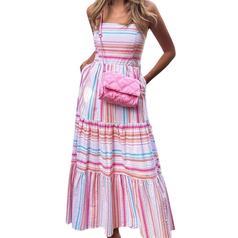 Dresses | Pink Cotton Stripe Print Smock Dress  –  Womens Clothing Dresses