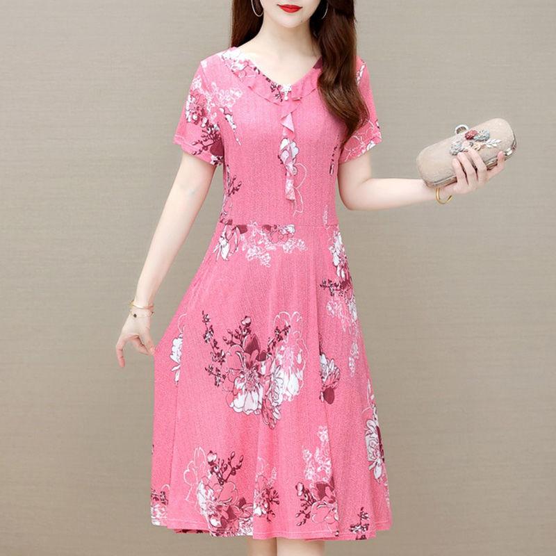 Dresses | Pink Floral Shirred Cuff Tea Dress  –  Womens Clothing Dresses