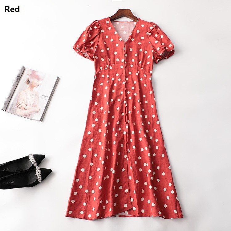 Dresses | Pink Polka Dot Ruched Sleeve Midi Dress  –  Womens Clothing Dresses