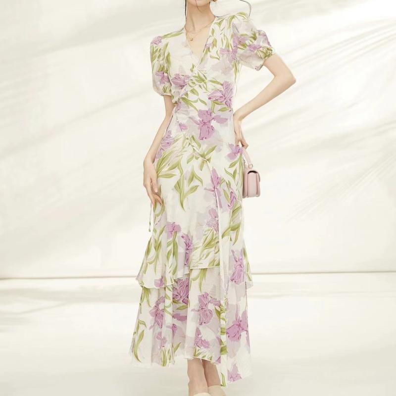 Dresses | Pink Tropical Print Stretch Wrap Midi Dress  –  Womens Clothing Dresses