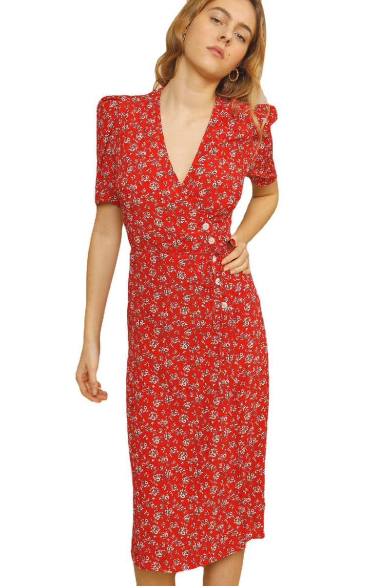 Dresses | Red Ditsy Floral Print Fit & Flare Dress  –  Womens Clothing Dresses