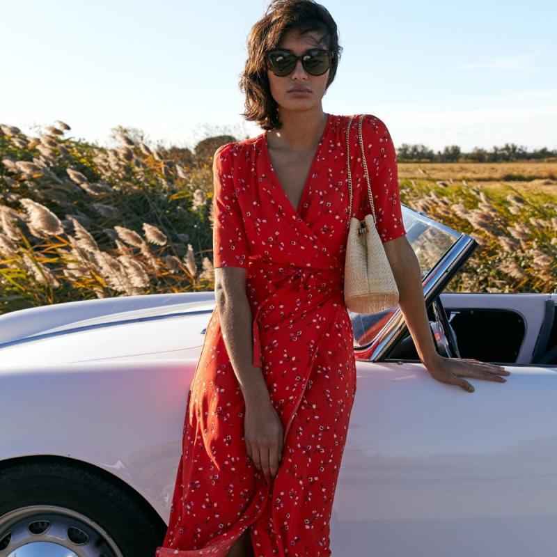 Dresses | Red Ditsy Floral Print Midi Dress  –  Womens Clothing Dresses