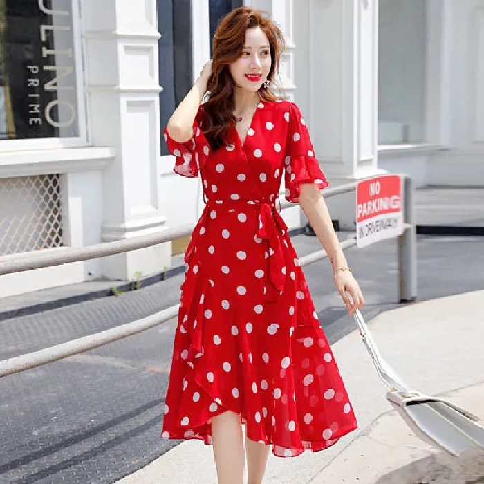 Dresses | Red High Neck Spot Midi Dress  –  Womens Clothing Dresses