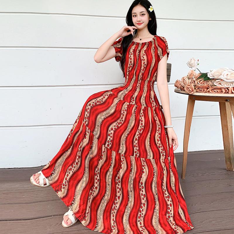 Dresses | Red Leaf Print Stretch Neck Midi Dress  –  Womens Clothing Dresses