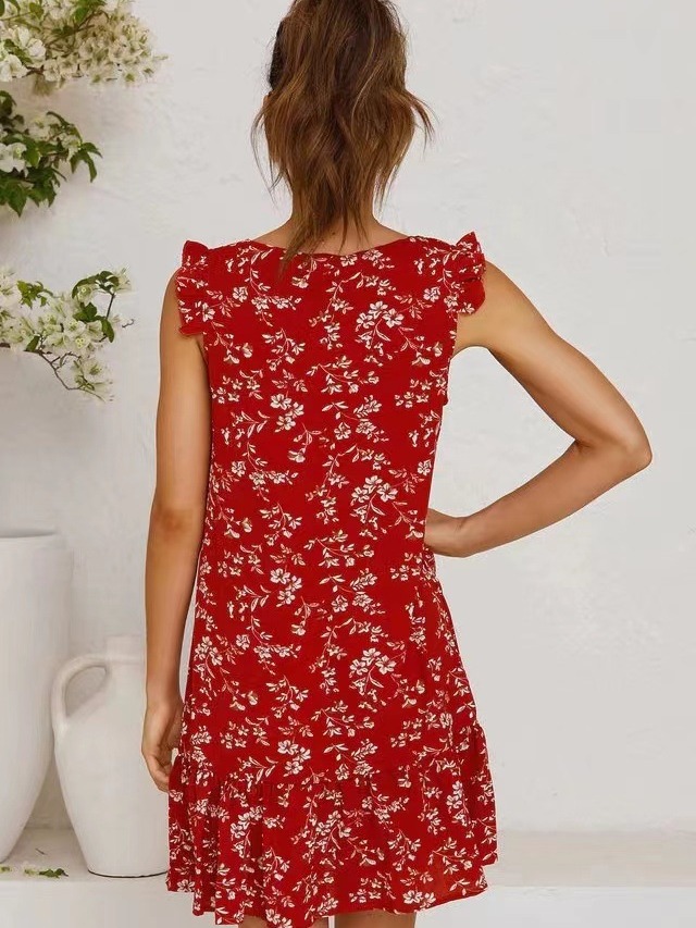 Dresses | Red Oriental Floral Hanky Hem Dress  –  Womens Clothing Dresses