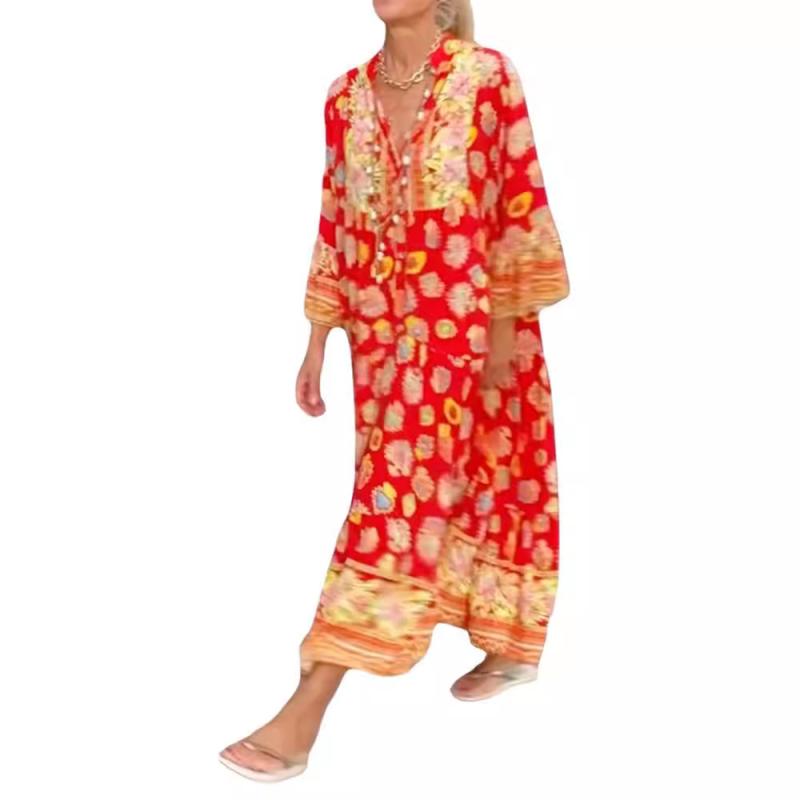 Dresses | Red Paisley Border Print Smock Dress  –  Womens Clothing Dresses