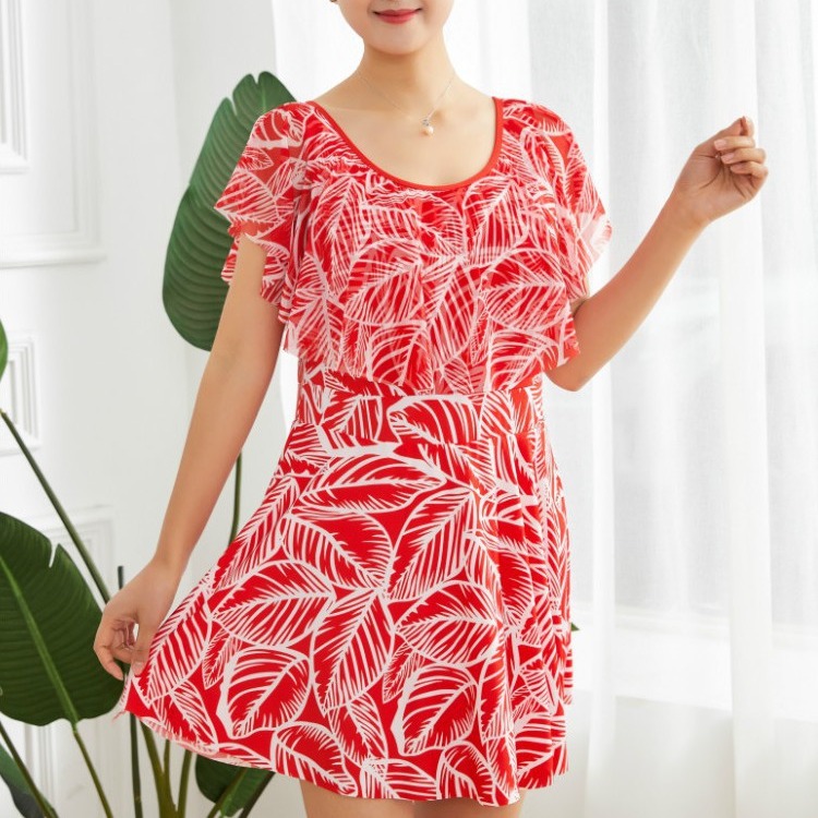 Dresses | Red Textured Leaf Print Panel Dress  –  Womens Clothing Dresses