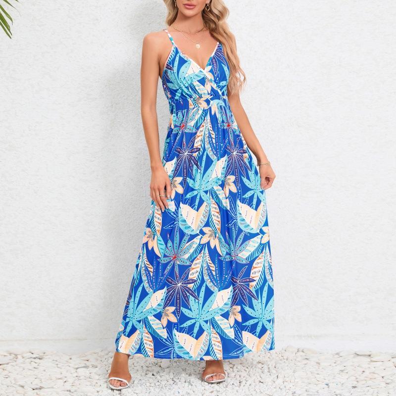 Dresses | Royal Blue Border Leaf Print Midi Dress  –  Womens Clothing Dresses