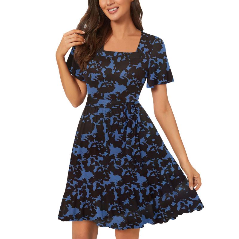 Dresses | Royal Blue Floral Button Stretch Wrap Tea Dress  –  Womens Clothing Dresses