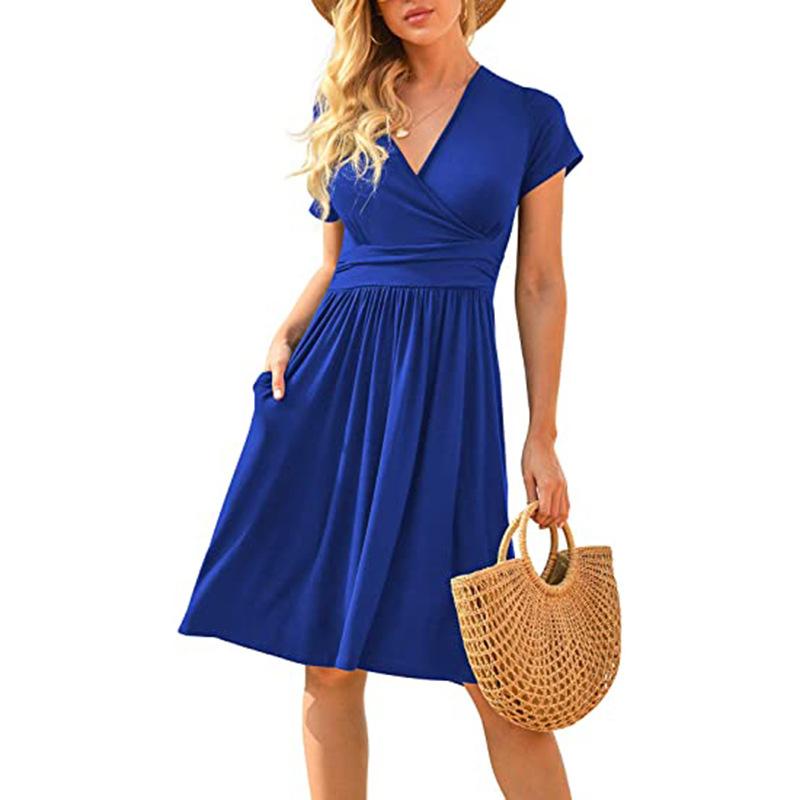 Dresses | Royal Blue Gathered Stretch Wrap Midi Dress  –  Womens Clothing Dresses