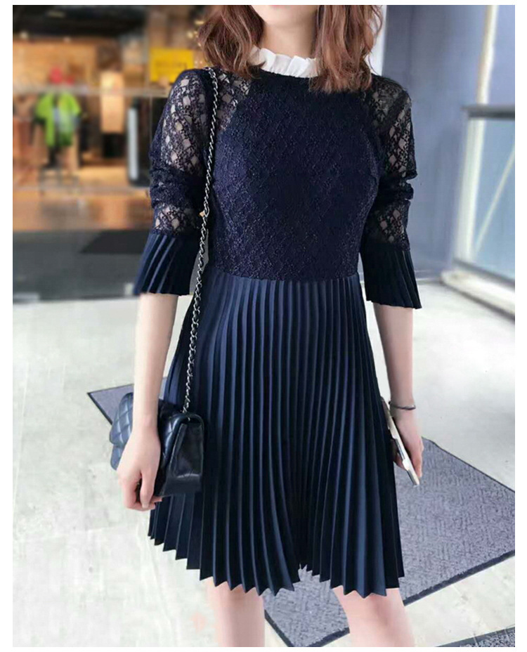 Dresses | Royal Blue Lace Top Overlay Pleated Midi Dress  –  Womens Clothing Dresses