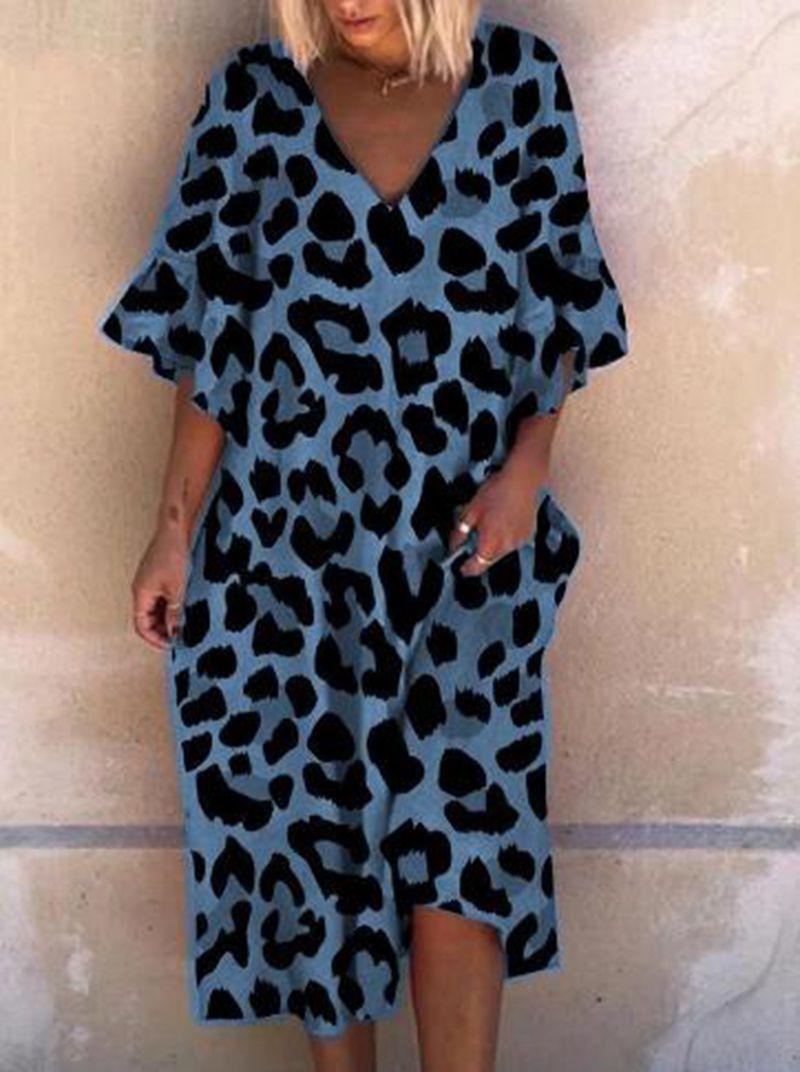 Dresses | Royal Blue Leopard Print Midi Stretch Dress  –  Womens Clothing Dresses