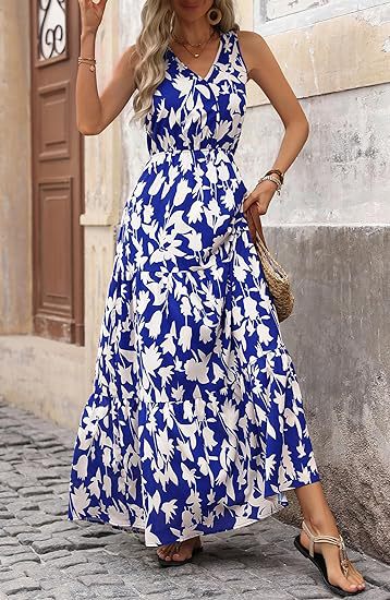 Dresses | Royal Blue Petite Floral Print Midi Dress  –  Womens Clothing Dresses