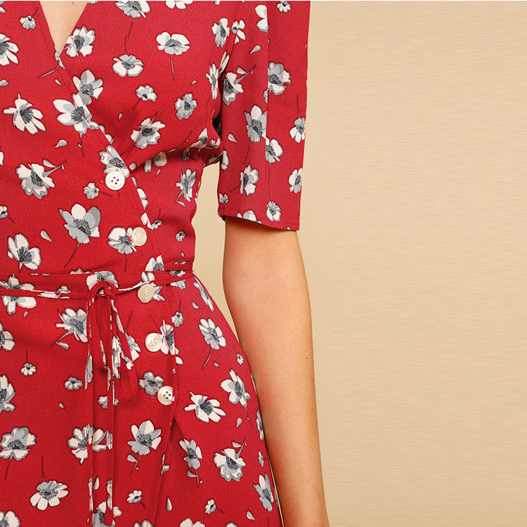 Dresses | Rust Floral Print Pocket Detail Midi Dress  –  Womens Clothing Dresses