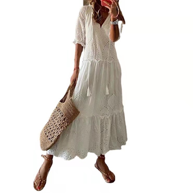 Dresses | Sage Cotton Broderie Tiered Smock Dress  –  Womens Clothing Dresses