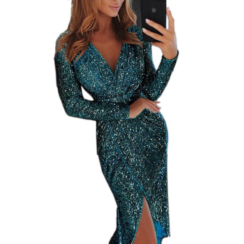 Dresses | Teal Glitter Twist Detail Stretch Dress  –  Womens Clothing Dresses