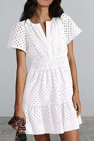 Dresses | White Broderie Puff Sleeve Cotton Midi Dress  –  Womens Clothing Dresses