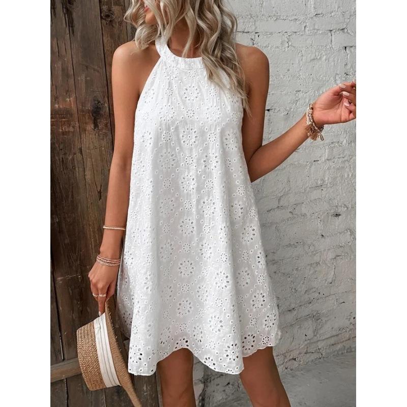 Dresses | White Embroidered Cotton Shift Dress  –  Womens Clothing Dresses