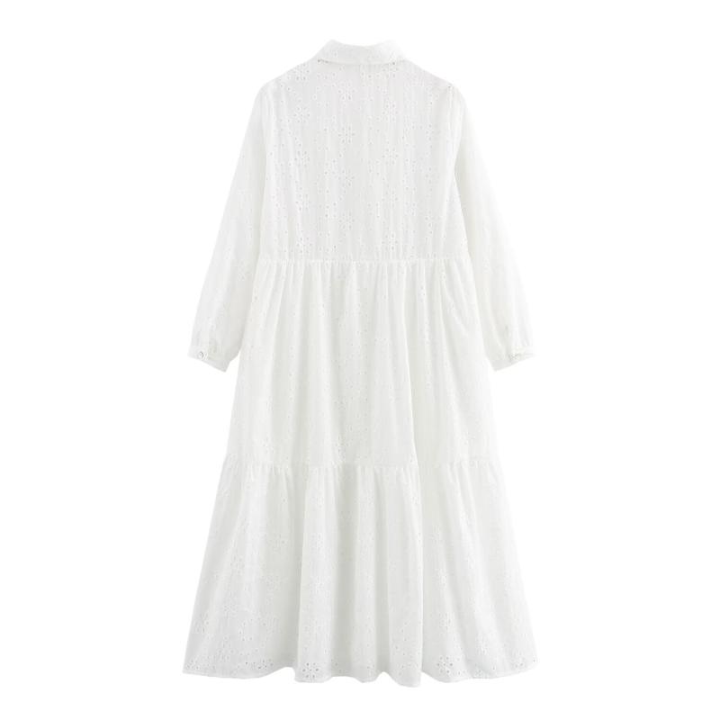 Dresses | White Embroidered Tiered Cotton Midi Dress  –  Womens Clothing Dresses