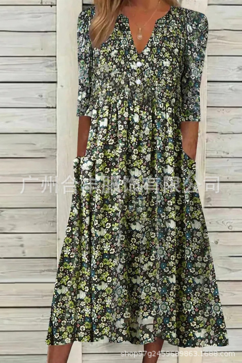 Dresses | Yellow Ditsy Floral Ruched Maxi Dress  –  Womens Clothing Dresses