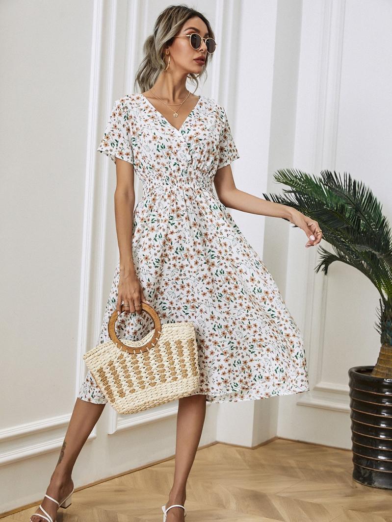 Dresses | Yellow Ditsy Spot Print Button Down Dress  –  Womens Clothing Dresses