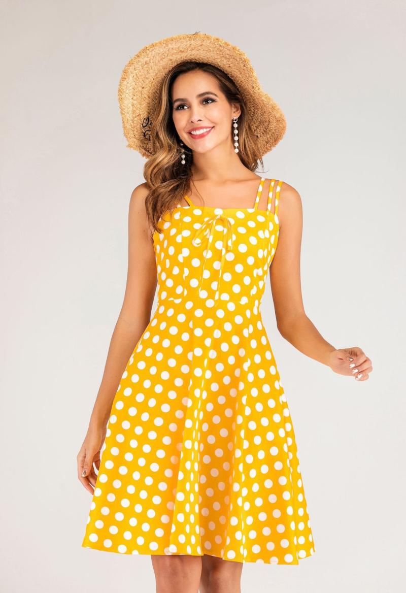 Dresses | Yellow Polka Dot Hanky Hem Midi Dress  –  Womens Clothing Dresses