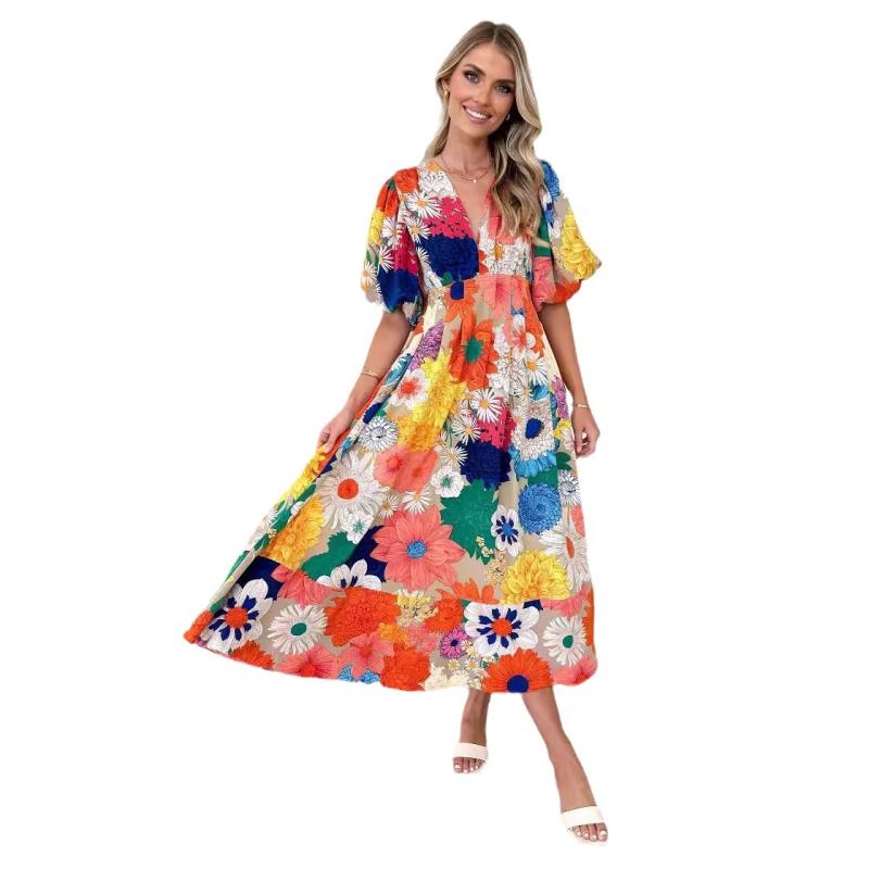 Dresses | Yellow Tropical Print Frill Hem Smock Dress  –  Womens Clothing Dresses