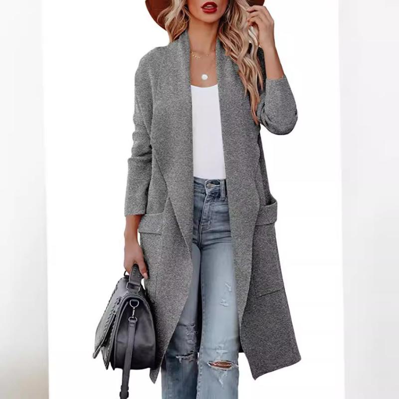 Jackets | Grey Longline Textured Jersey Blazer  –  Womens Clothing Grey