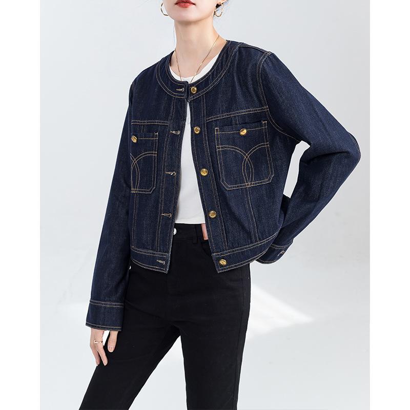 Jackets | Indigo Collarless Tape Stretch Denim Jacket  –  Womens Clothing Indigo