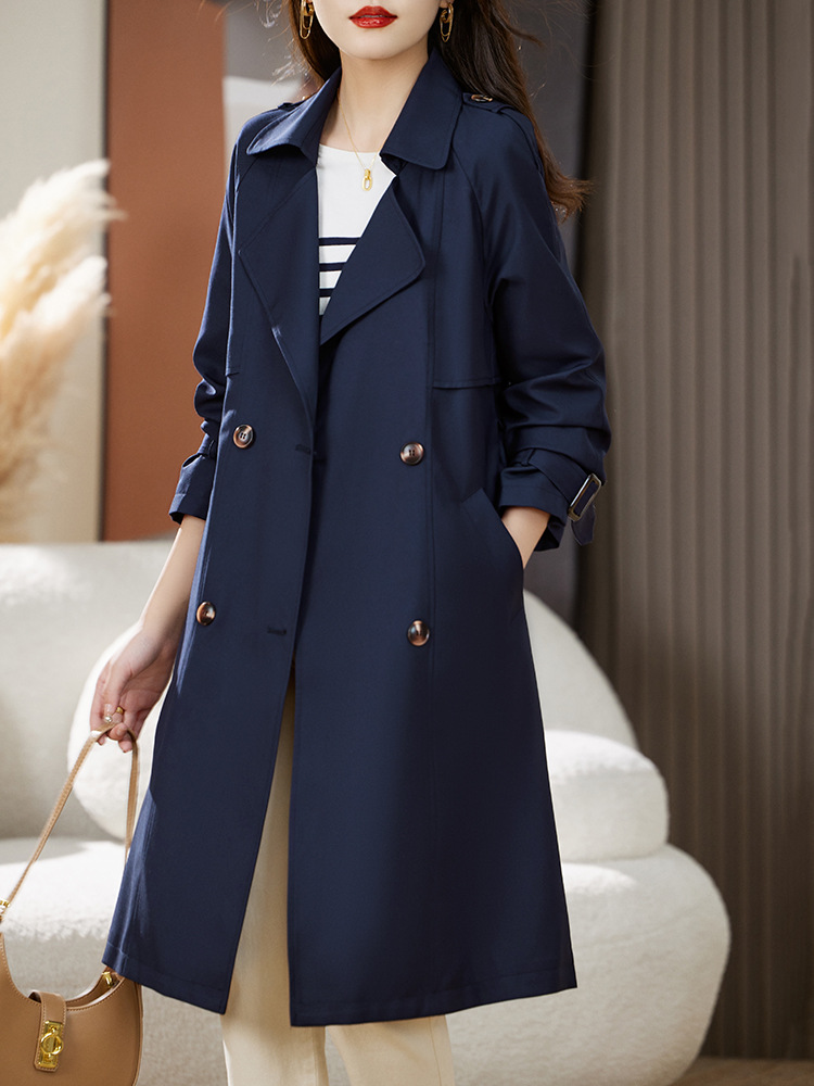 Jackets | Navy Cotton Blend Cropped Stretch Trench Coat  –  Womens Clothing Jackets