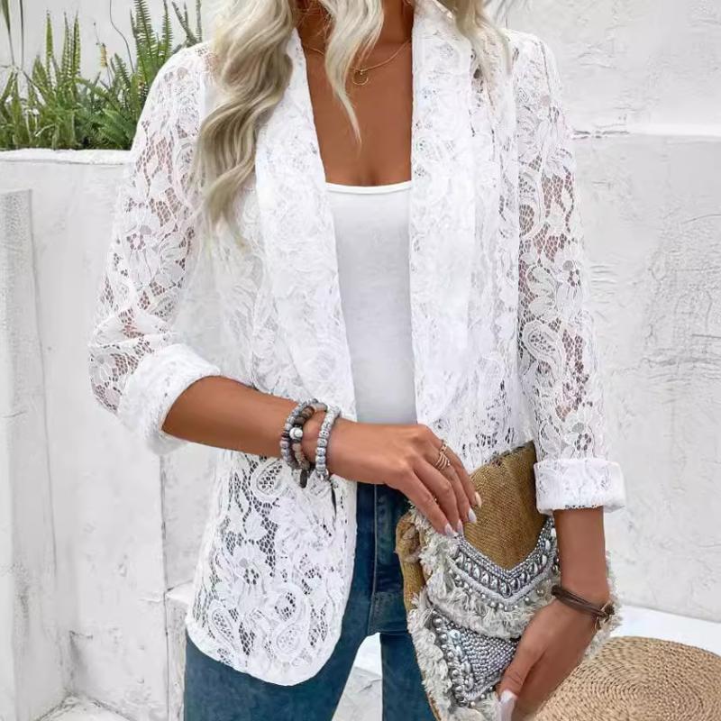 Jackets | White Cotton Broderie Blazer Jacket  –  Womens Clothing Jackets