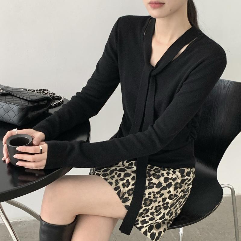 Knitwear | Black Animal Print Contrast Pocket Cardigan  –  Womens Clothing Black