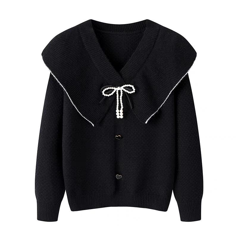 Knitwear | Black Bow Embelished Knit Cardigan  –  Womens Clothing Black