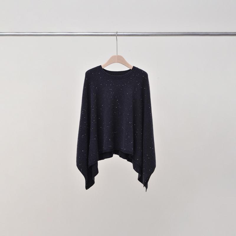 Knitwear | Black One Size Sparkle Embellished Tassel Poncho  –  Womens Clothing Black