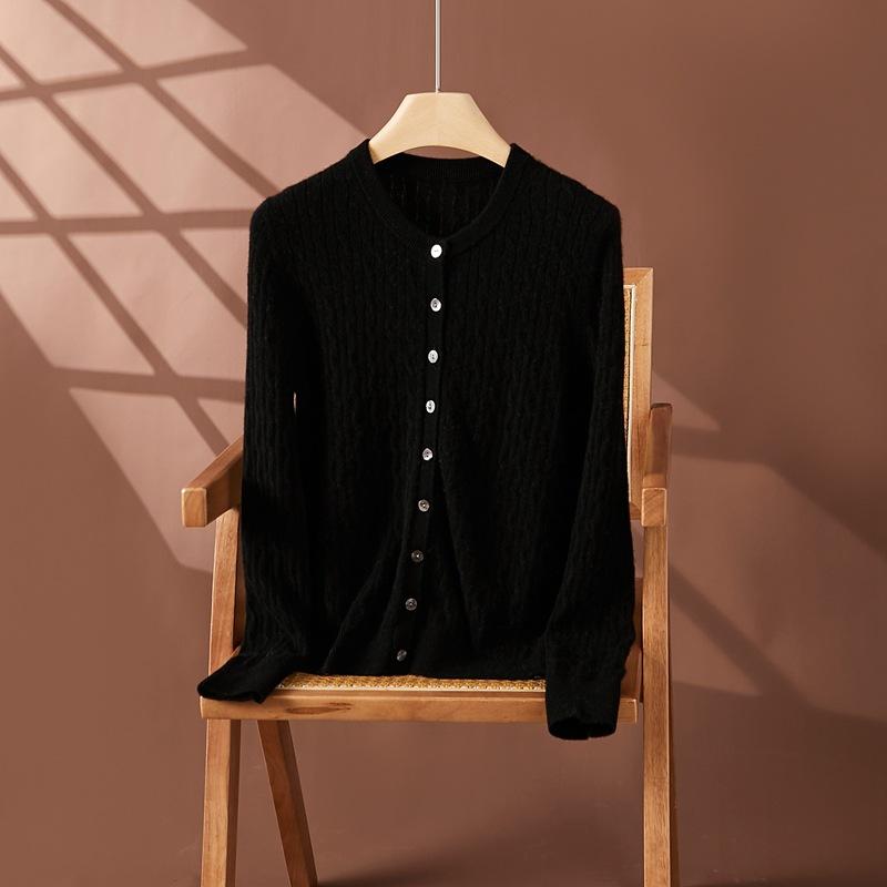 Knitwear | Black Textured Button Front Knit Cardigan  –  Womens Clothing Black