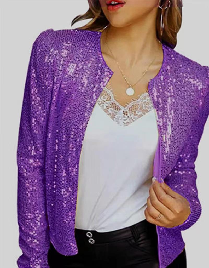 Knitwear | Purple Sequin Embellished V-Neck Cardigan  –  Womens Clothing Knitwear