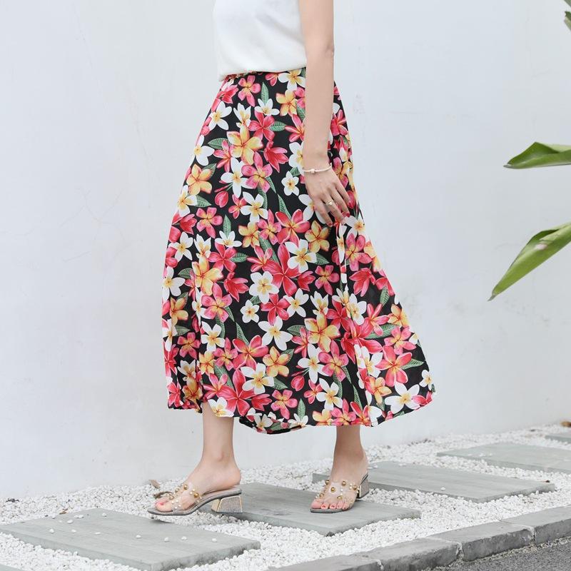 Skirts | Black Floral Button Detail Midi Elastic Waist Skirt  –  Womens Clothing Black