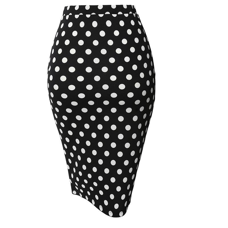 Skirts | Black Polka Dot Button Elastic Waist Midi Skirt  –  Womens Clothing Black