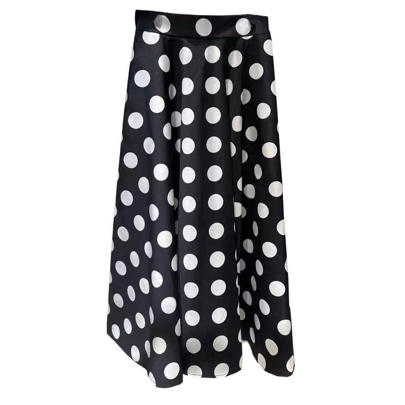 Skirts | Black Polka Dot Pleated Midi Skirt  –  Womens Clothing Black