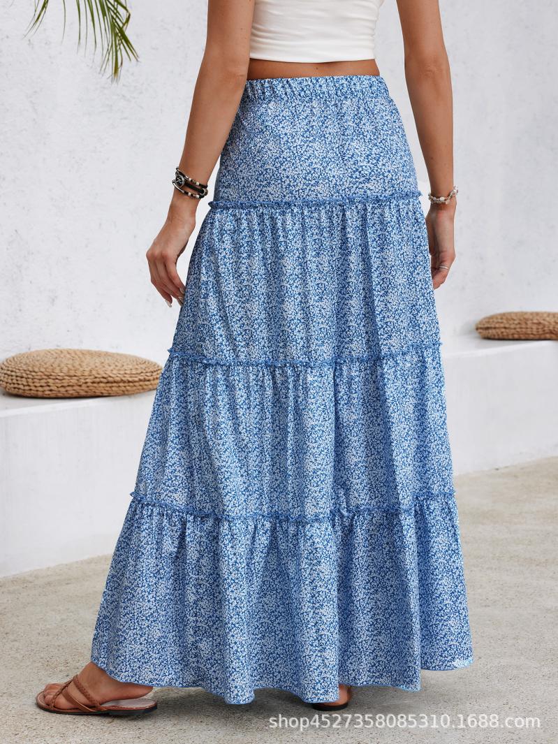 Skirts | Blue Paisley Crinkle Cotton Tiered Maxi Skirt  –  Womens Clothing Blue