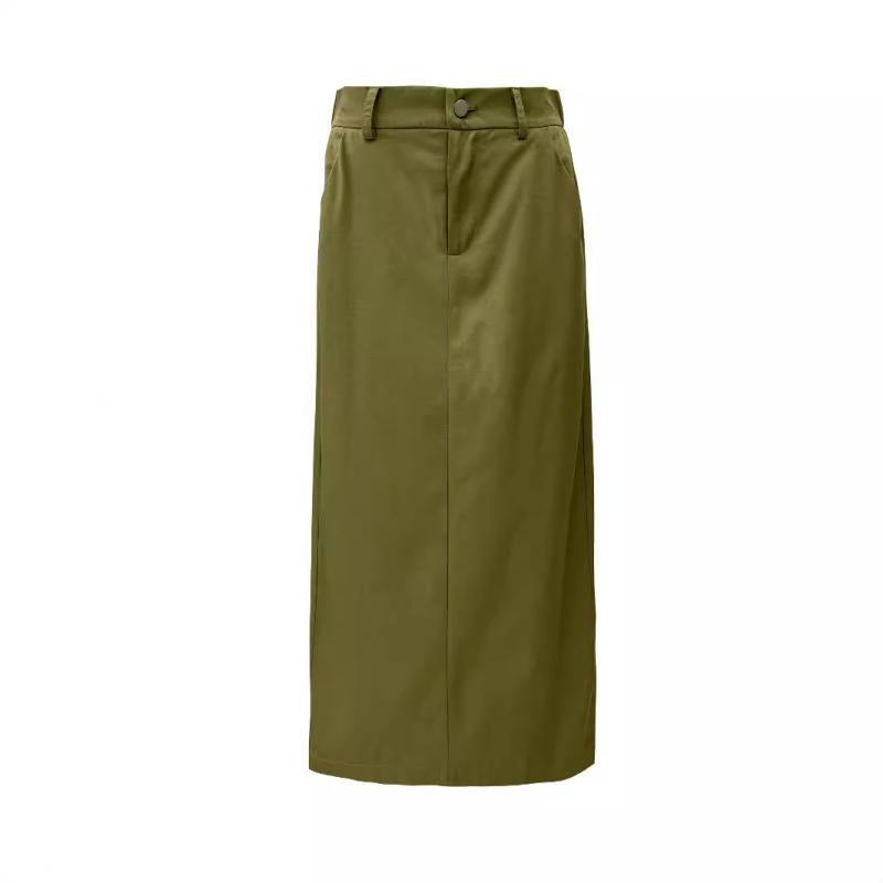 Skirts | Dark Green Belt Detail Split Front Skirt  –  Womens Clothing Dark Green