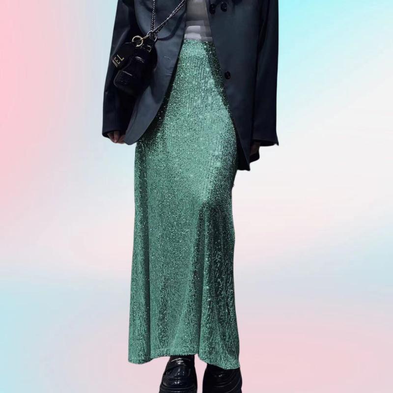 Skirts | Dark Green Shimmer Velvet Skirt  –  Womens Clothing Dark Green