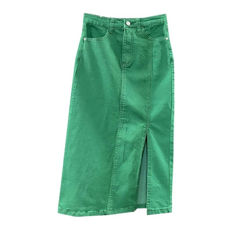 Skirts | Green Cotton Denim Stretch A Richard Badders Skirt  –  Womens Clothing Green