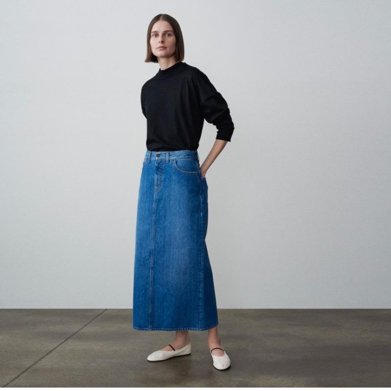 Skirts | Indigo Cotton Denim Stretch A Richard Badders Skirt  –  Womens Clothing Indigo