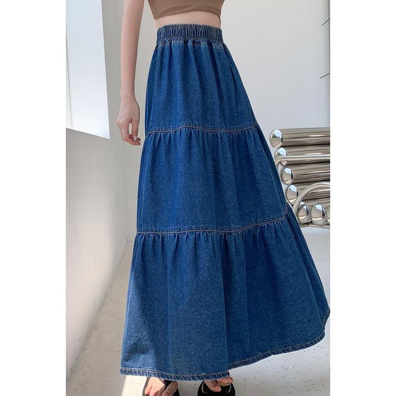 Skirts | Light Blue Denim Wash Tiered Maxi Skirt  –  Womens Clothing Light Blue