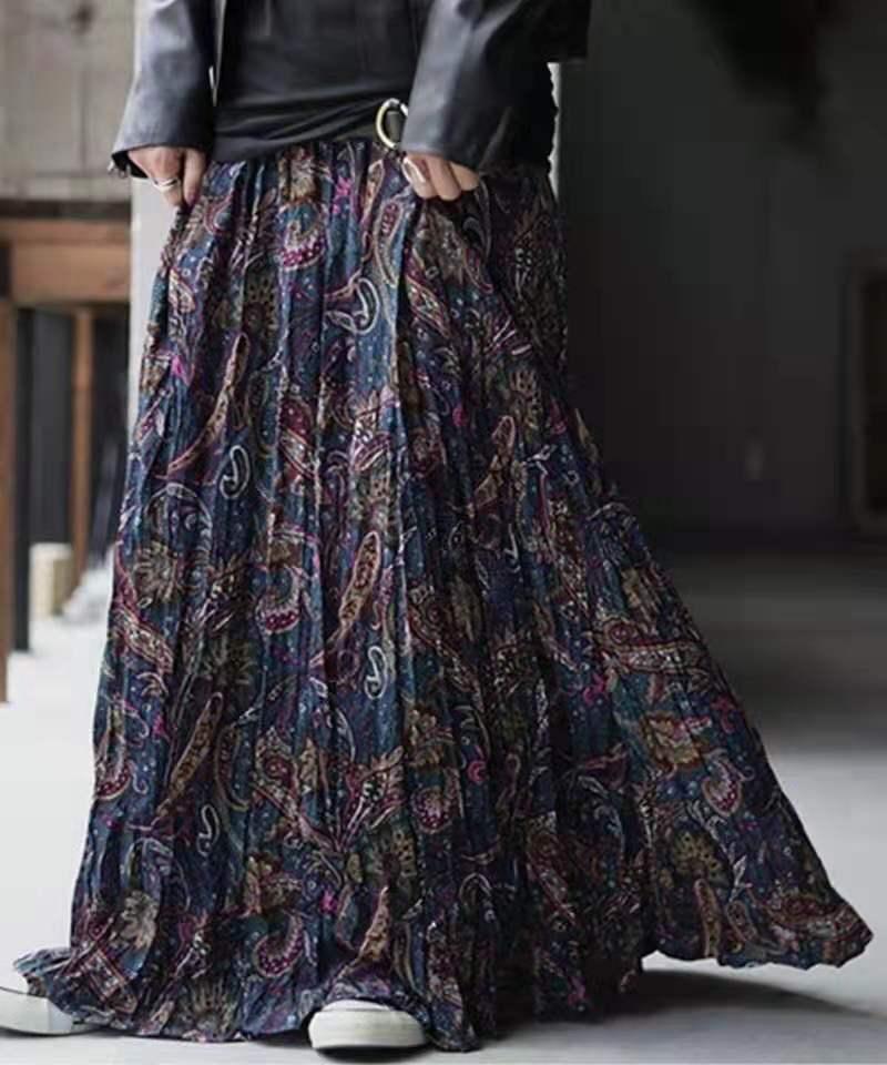 Skirts | Midnight Blue Paisley Print Elastic Waist Midi Skirt  –  Womens Clothing Midnight Blue